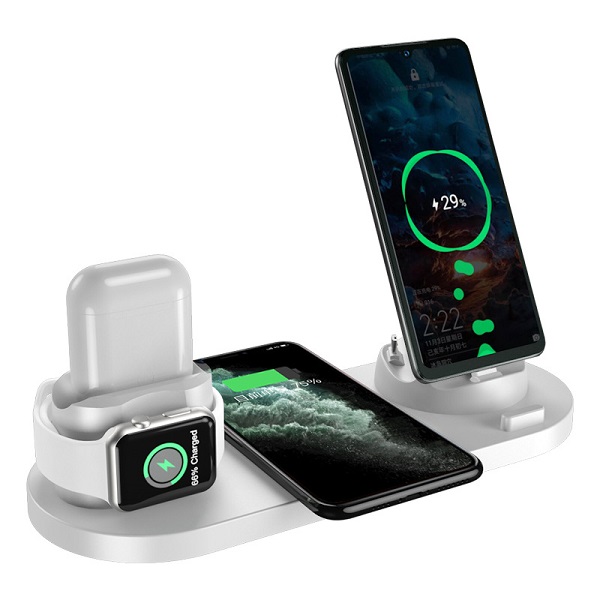 六合一適用于蘋果手機(jī)無線充電器iphone專用耳機(jī)iwatch手表立式充電座