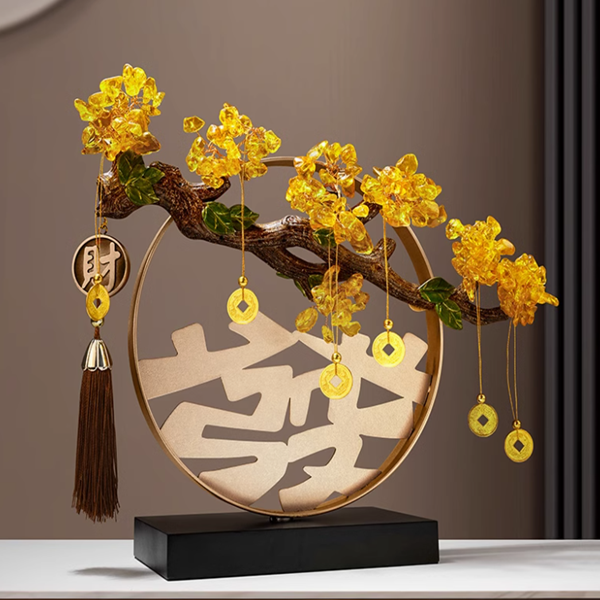 黃水晶招財(cái)中式擺件高級(jí)實(shí)用擺件